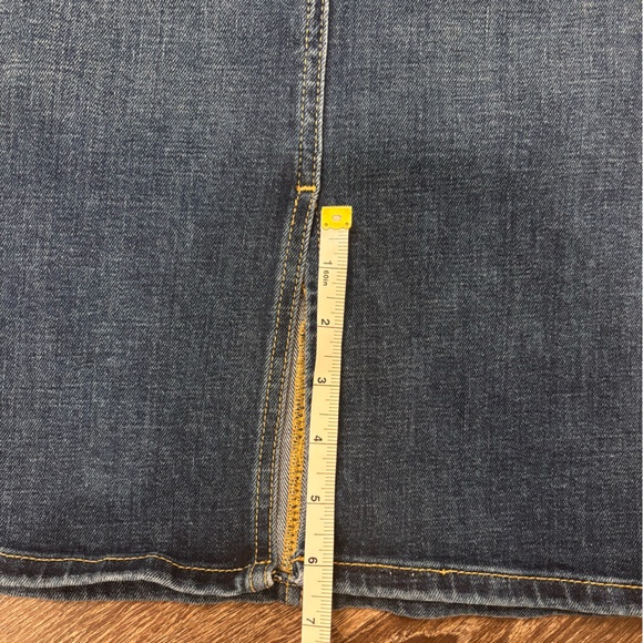 Dark Wash Denim Midi Skirt High Rise Button Fly Pencil Skirt Slit Waist 26 - Picture 8 of 10